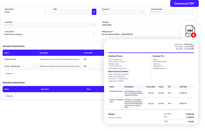 Invoice and billing export
